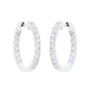 18ct White Gold 1.00cttw Diamond 20mm Hoop Earrings